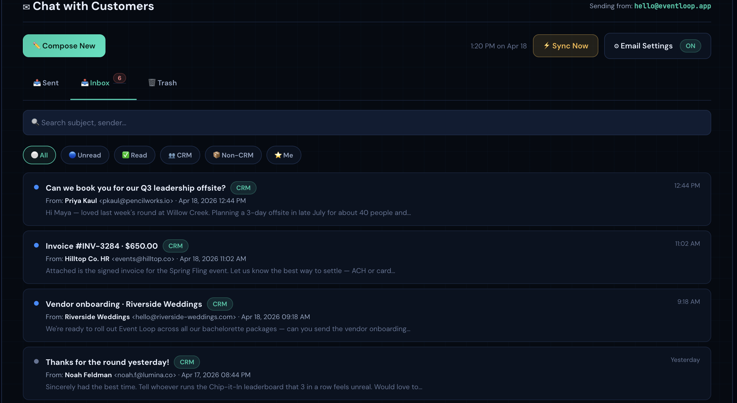 Admin — CRM Chat & Emails