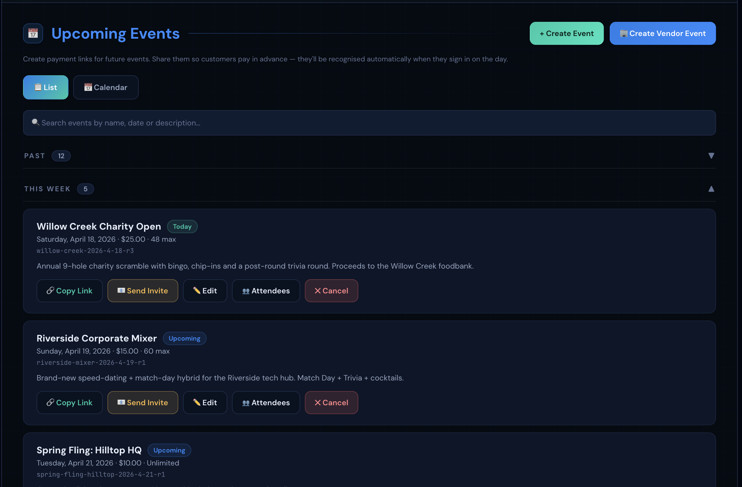 Admin — Plan Events